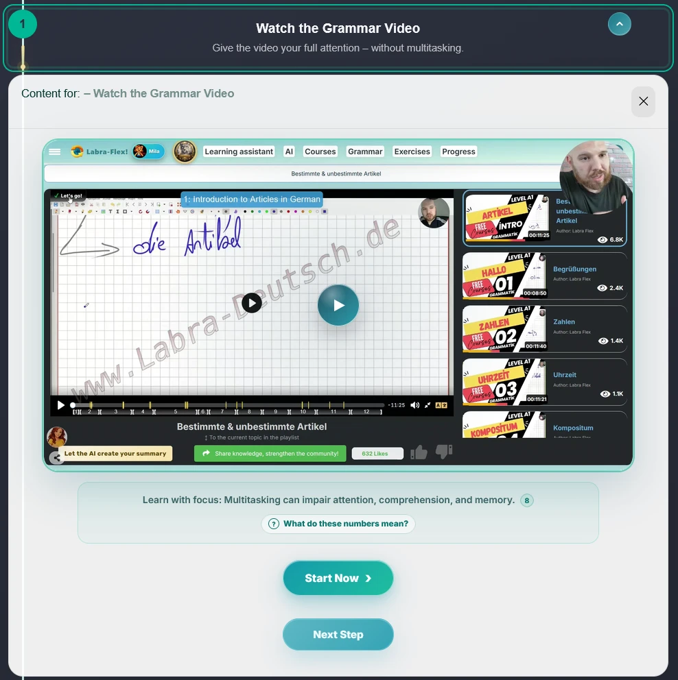 Roadmap-Schritt mit dem Lernvideo